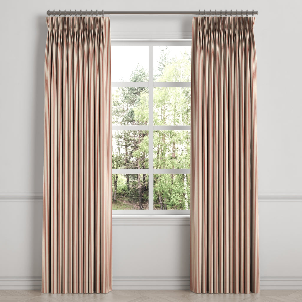 Pinch Pleat Drapery in Little White Line - Red