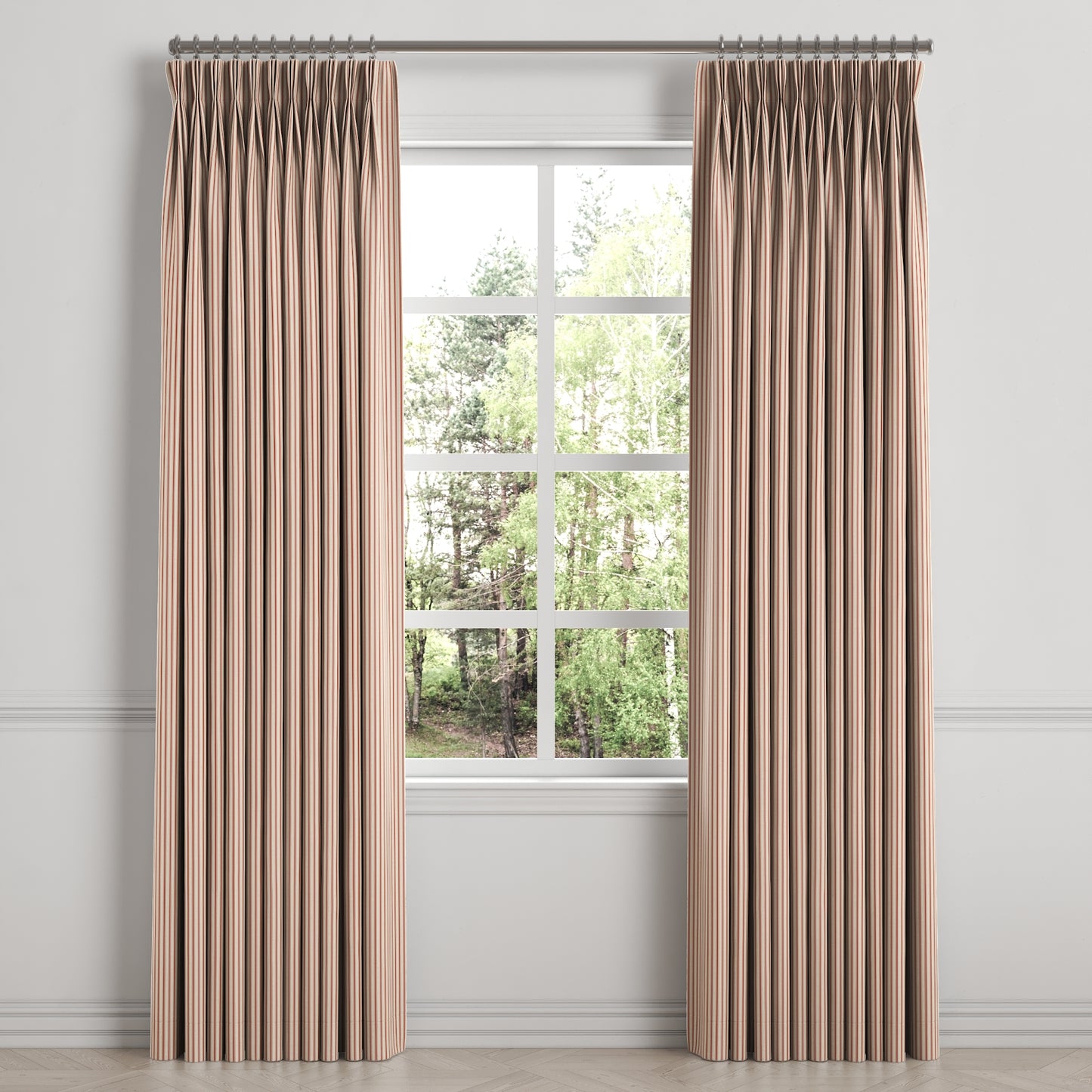 Pinch Pleat Drapery in Little White Line - Red