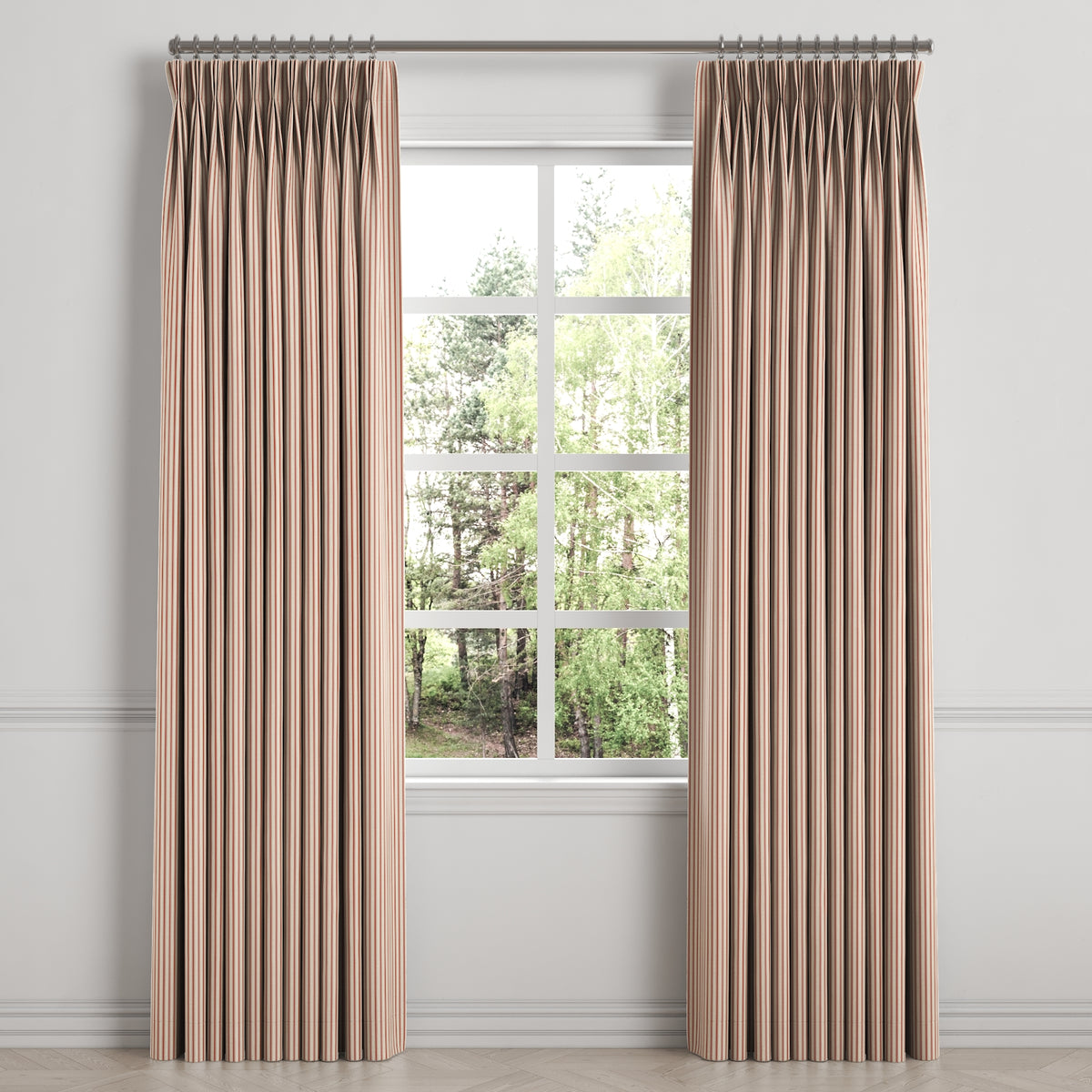 Pinch Pleat Drapery in Little White Line - Red
