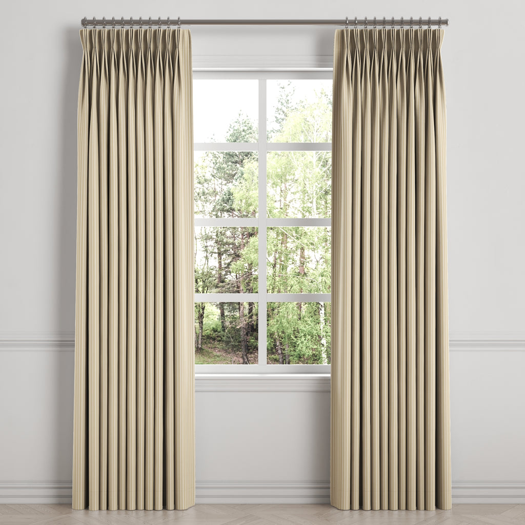 Pinch Pleat Drapery in Little White Line - Sand