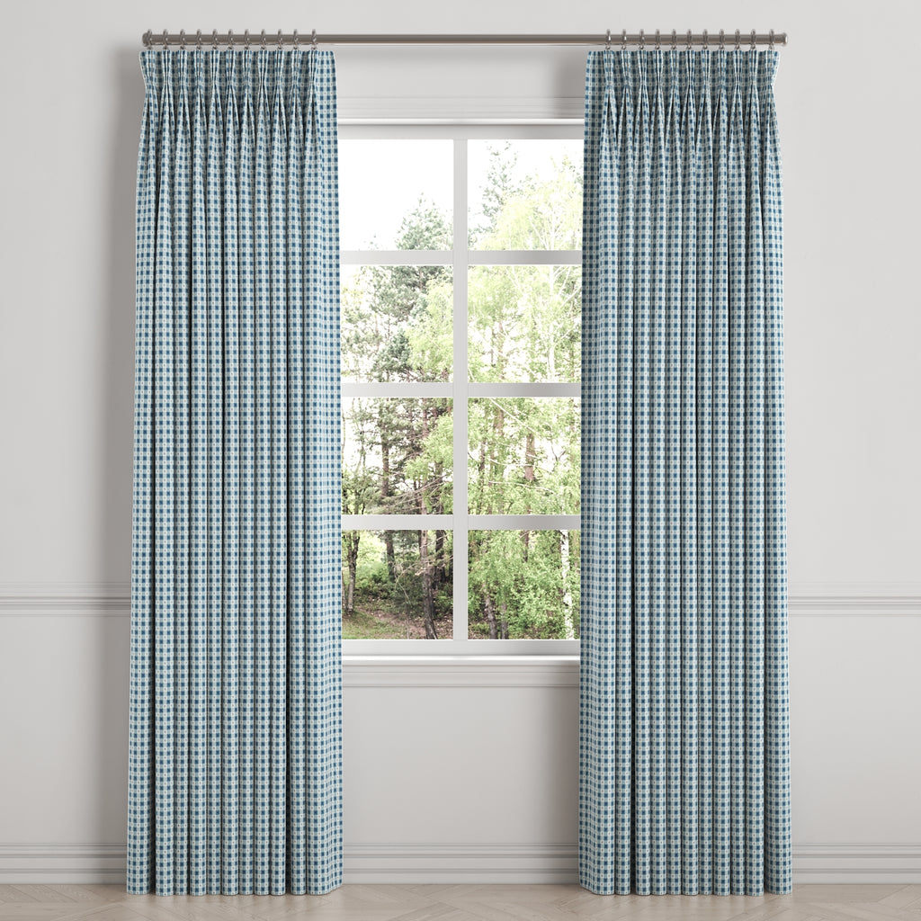 Pinch Pleat Drapery in Luxe Gingham - Chambray