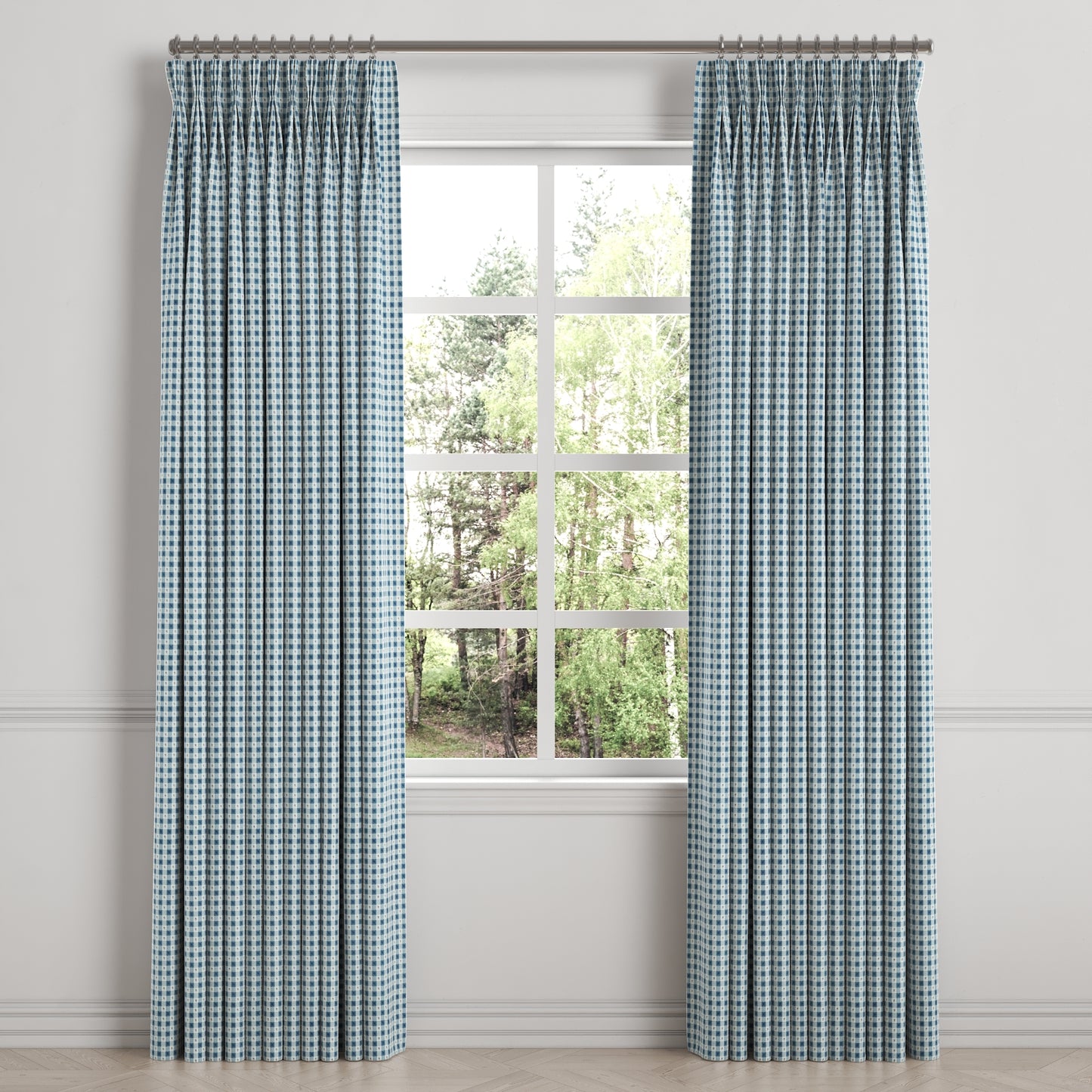Pinch Pleat Drapery in Luxe Gingham - Chambray