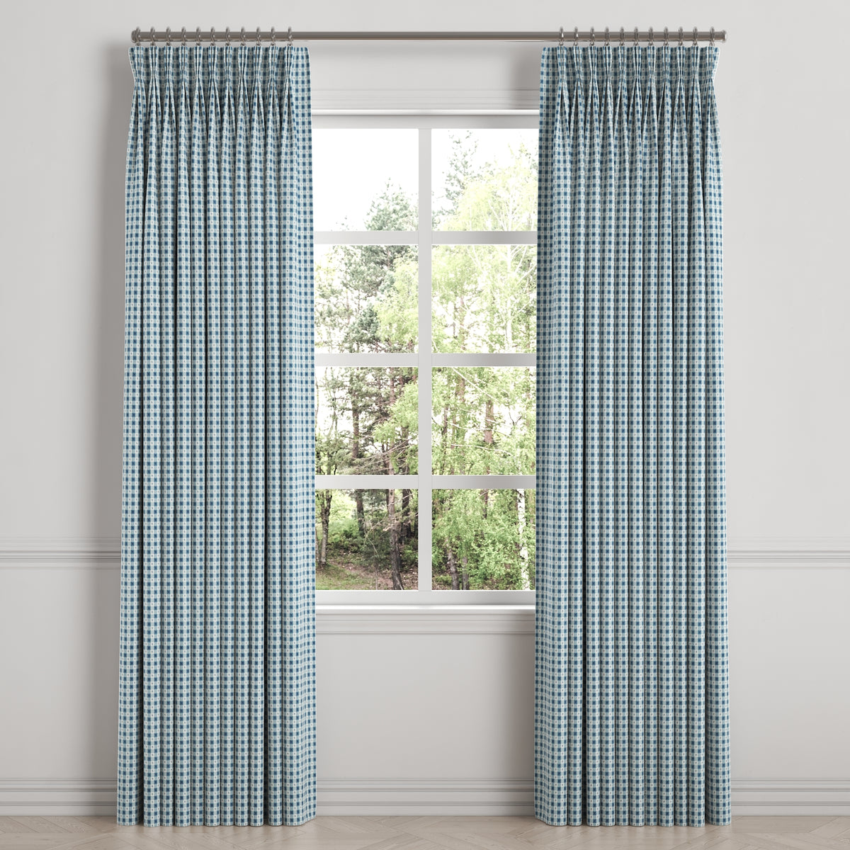 Pinch Pleat Drapery in Luxe Gingham - Chambray