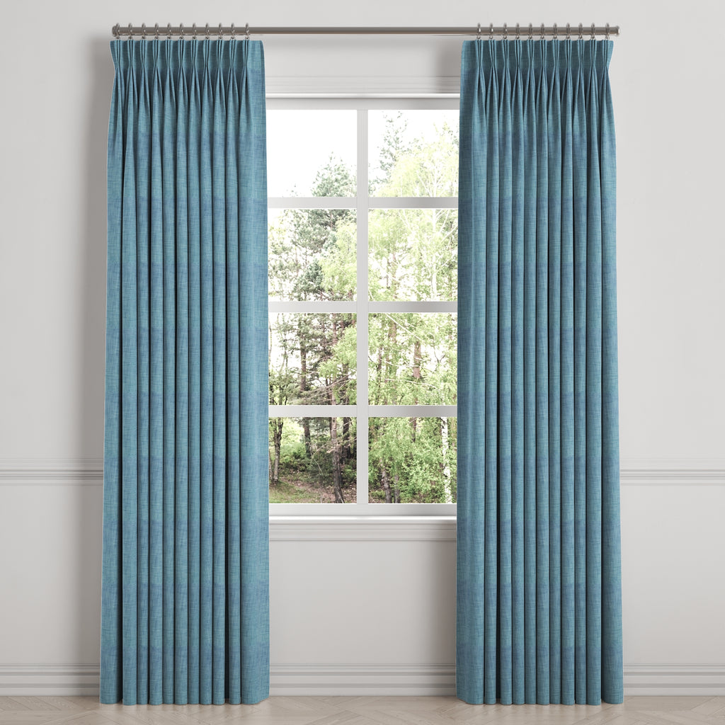 Pinch Pleat Drapery in Woven Cotton - Deep Blue
