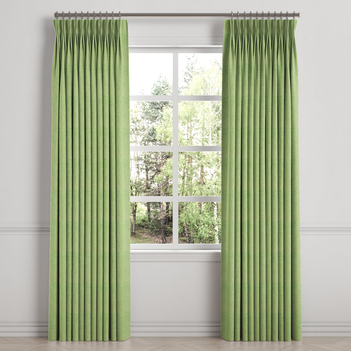 Pinch Pleat Drapery in Woven Cotton - Green
