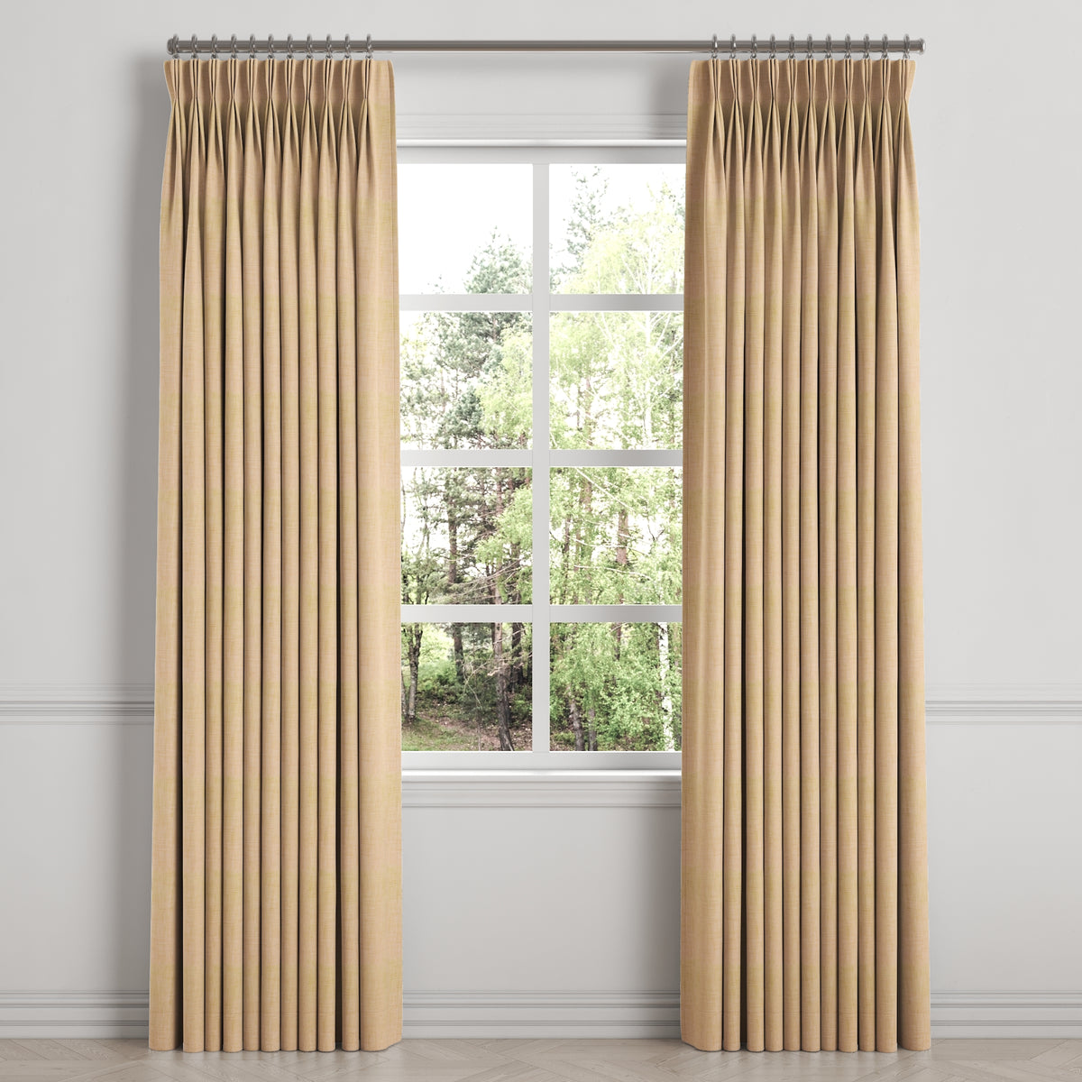 Pinch Pleat Drapery in Woven Cotton - Melon