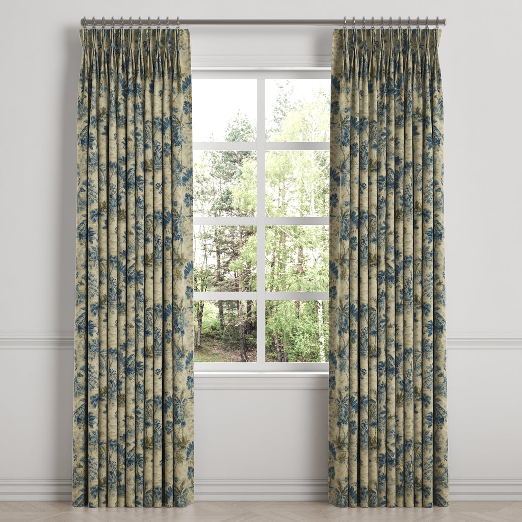 Pinch Pleat Drapery in Tropical Toile - Lagoon