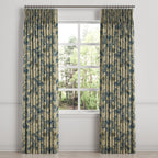 Pinch Pleat Drapery in Tropical Toile - Lagoon