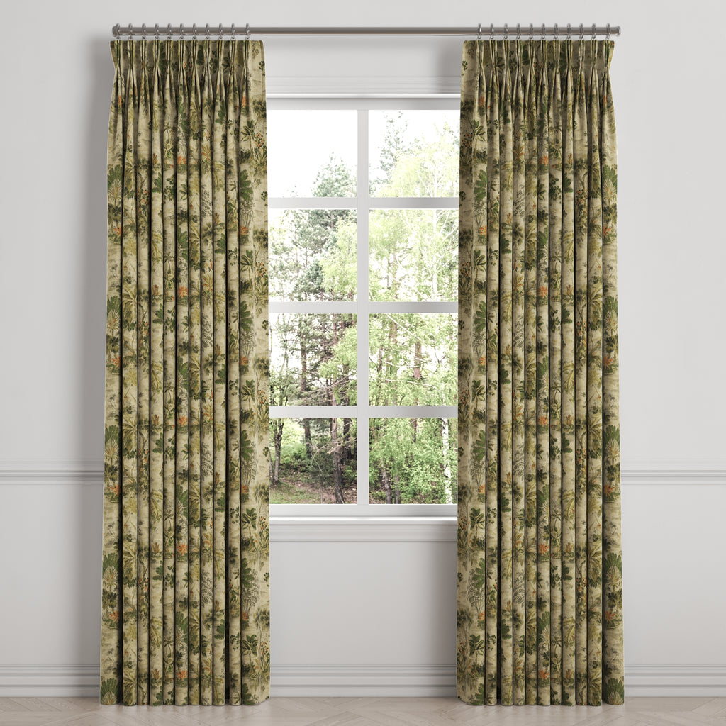 Pinch Pleat Drapery in Tropical Toile - Moonstone