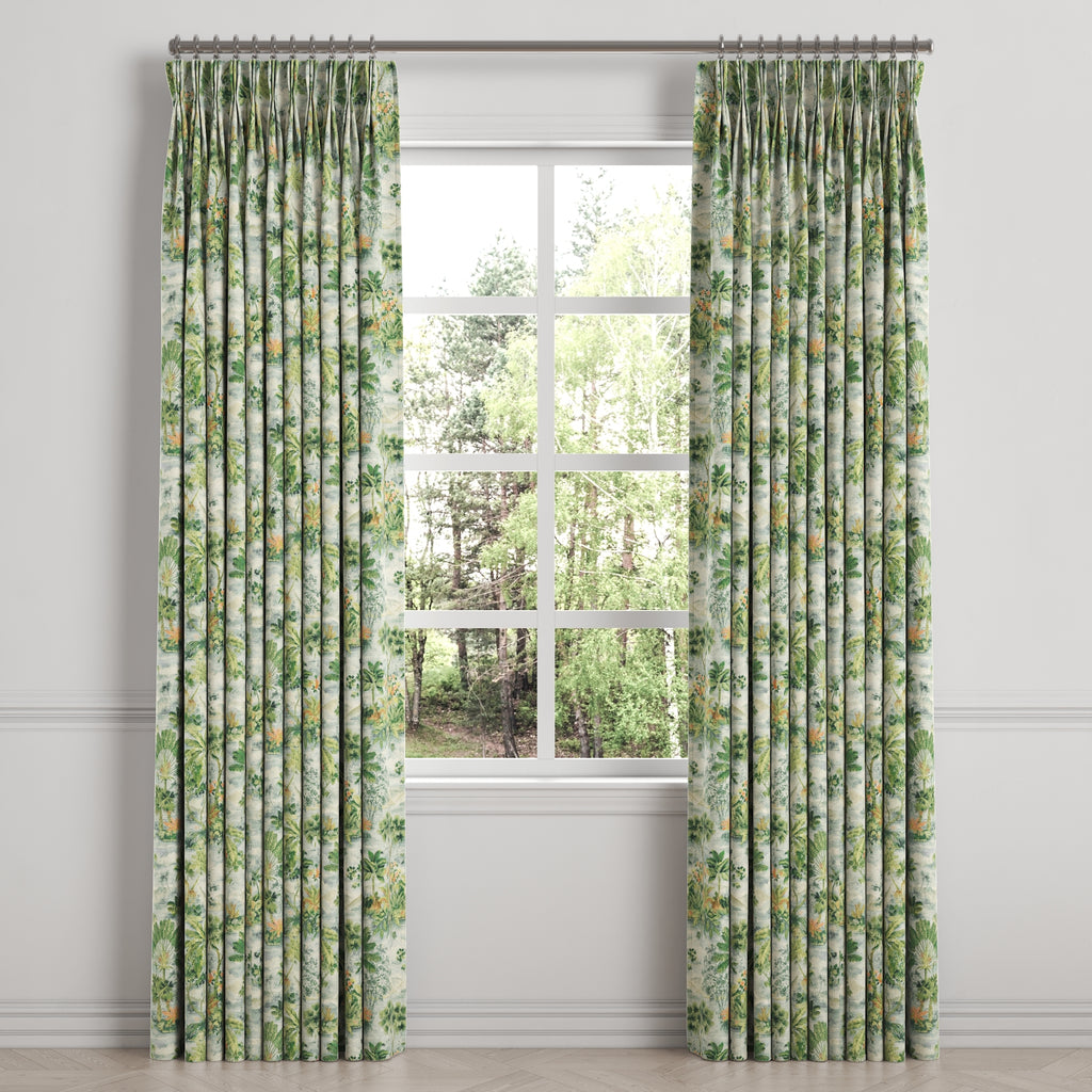 Pinch Pleat Drapery in Tropical Toile - Palm