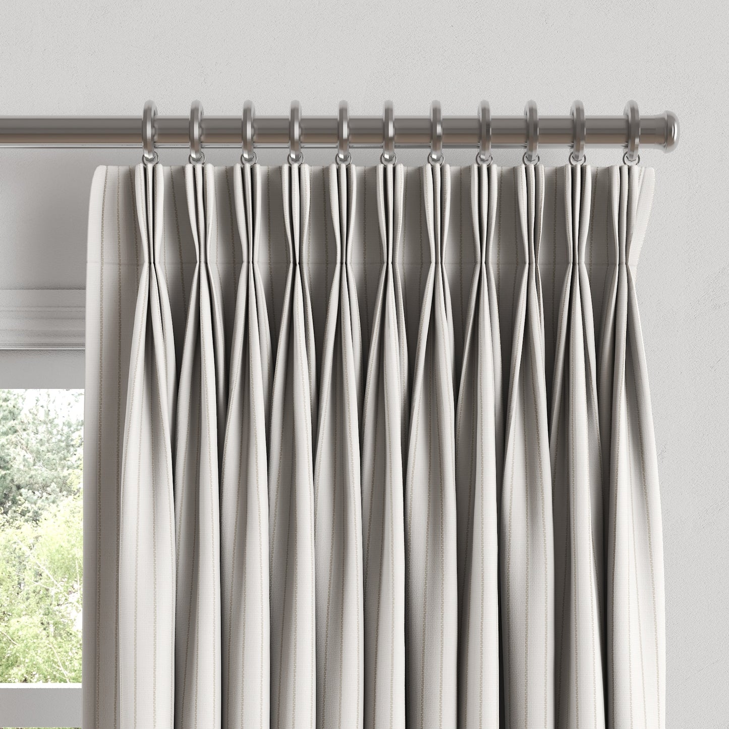 Pinch Pleat Drapery in Sand Dollar Stripes