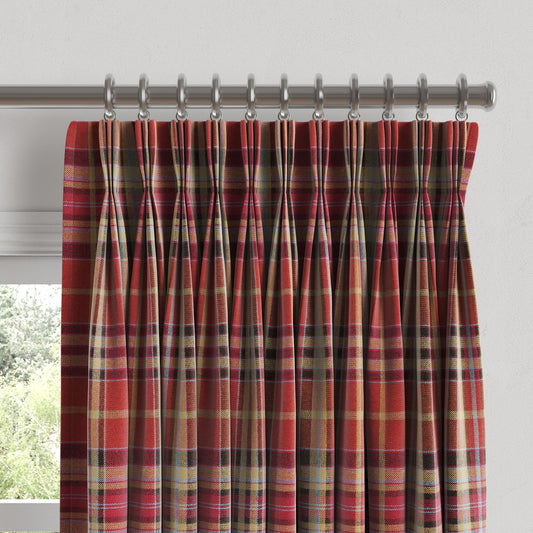 Pinch Pleat Drapery in Tartan - Redwood
