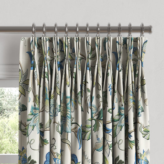 Pinch Pleat Drapery in Fleur De Leaf - True Blue