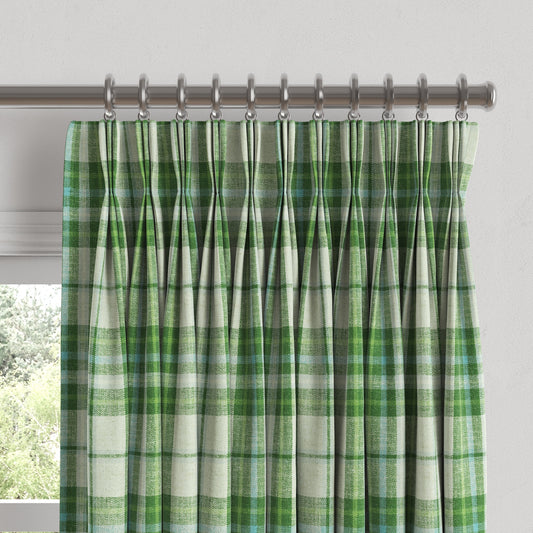 Pinch Pleat Drapery in Summer Plaid - Green Apple