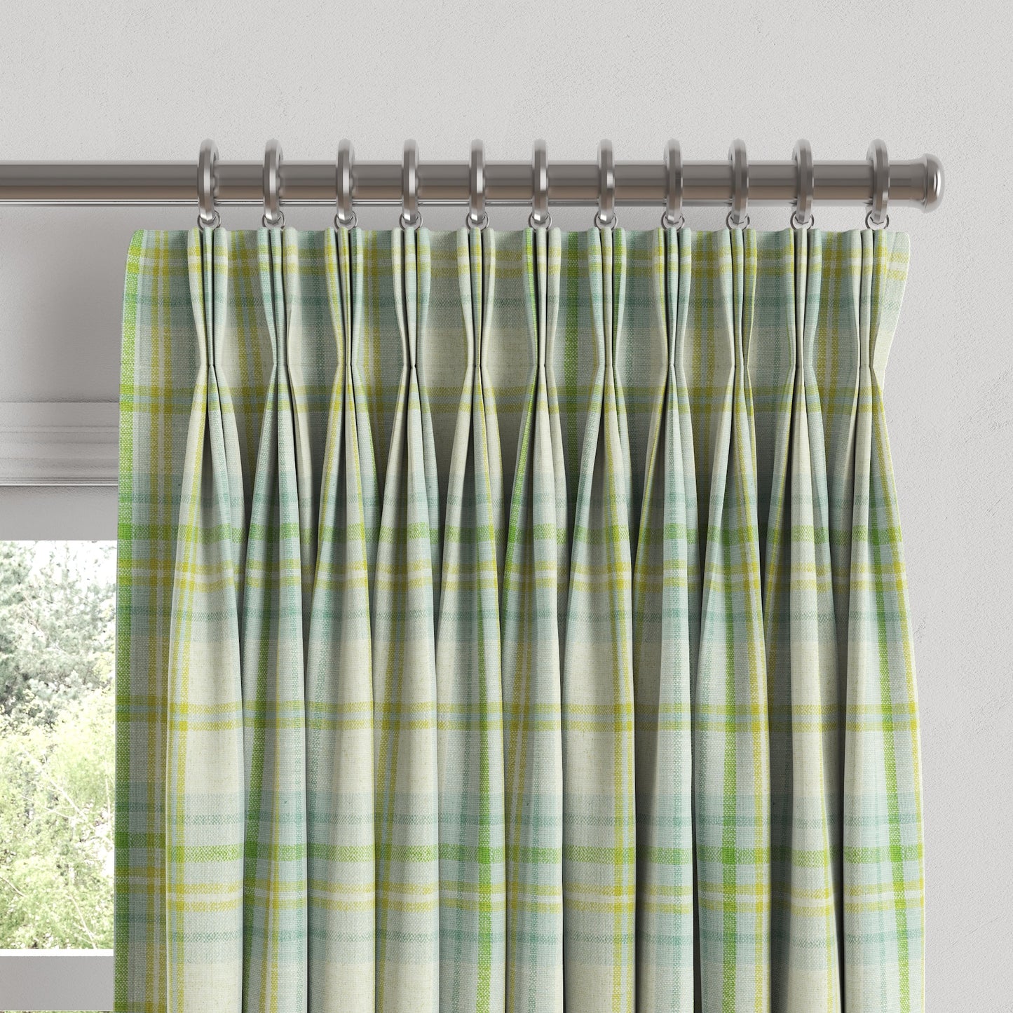 Pinch Pleat Drapery in Summer Plaid - Seaglass