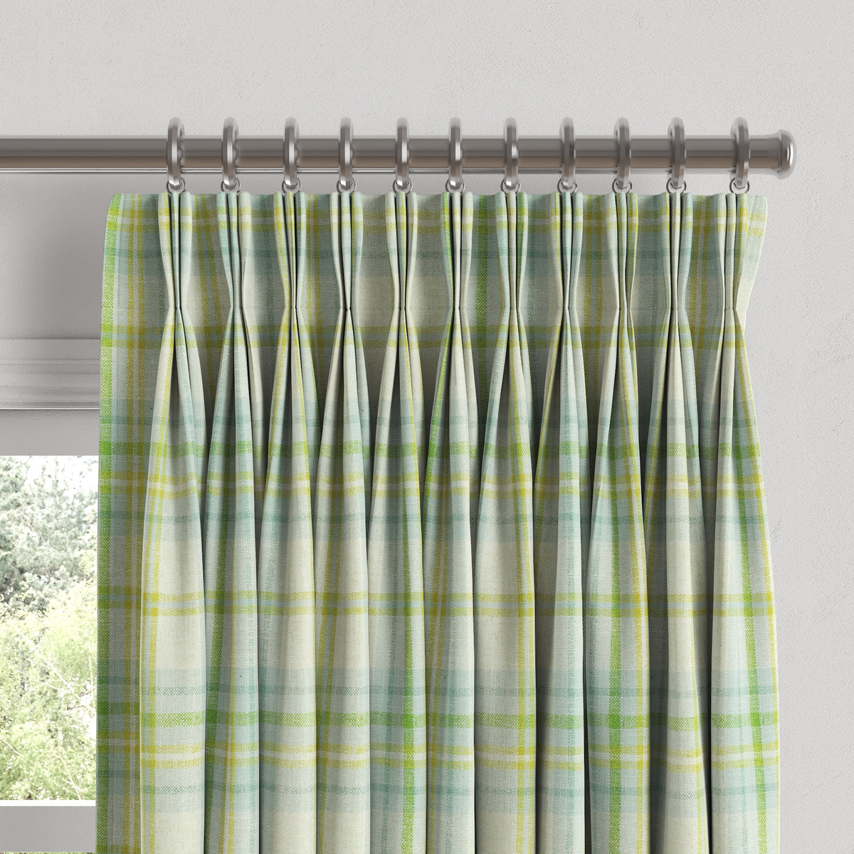 Pinch Pleat Drapery in Summer Plaid - Seaglass