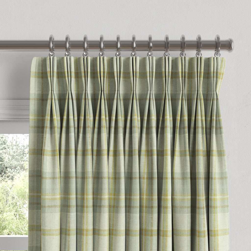 Pinch Pleat Drapery in Summer Plaid - Stone