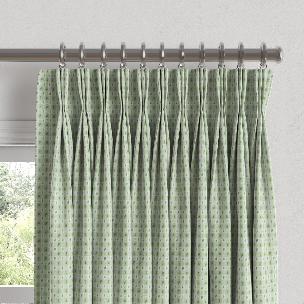 Pinch Pleat Drapery in Luxe Gingham - Celery