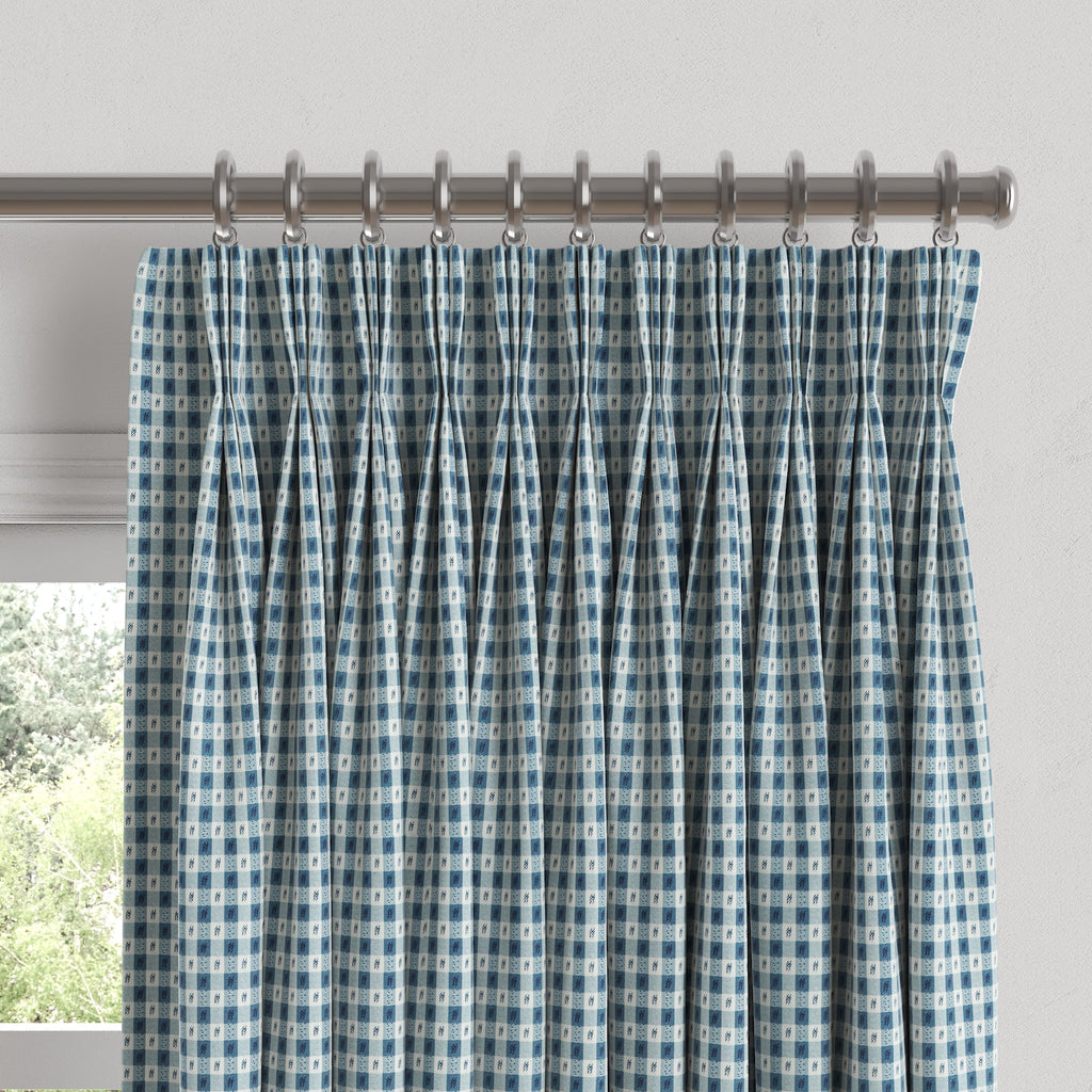 Pinch Pleat Drapery in Luxe Gingham - Chambray