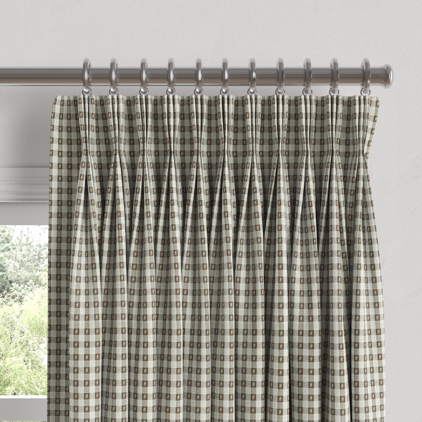 Pinch Pleat Drapery in Luxe Gingham - Chocolate