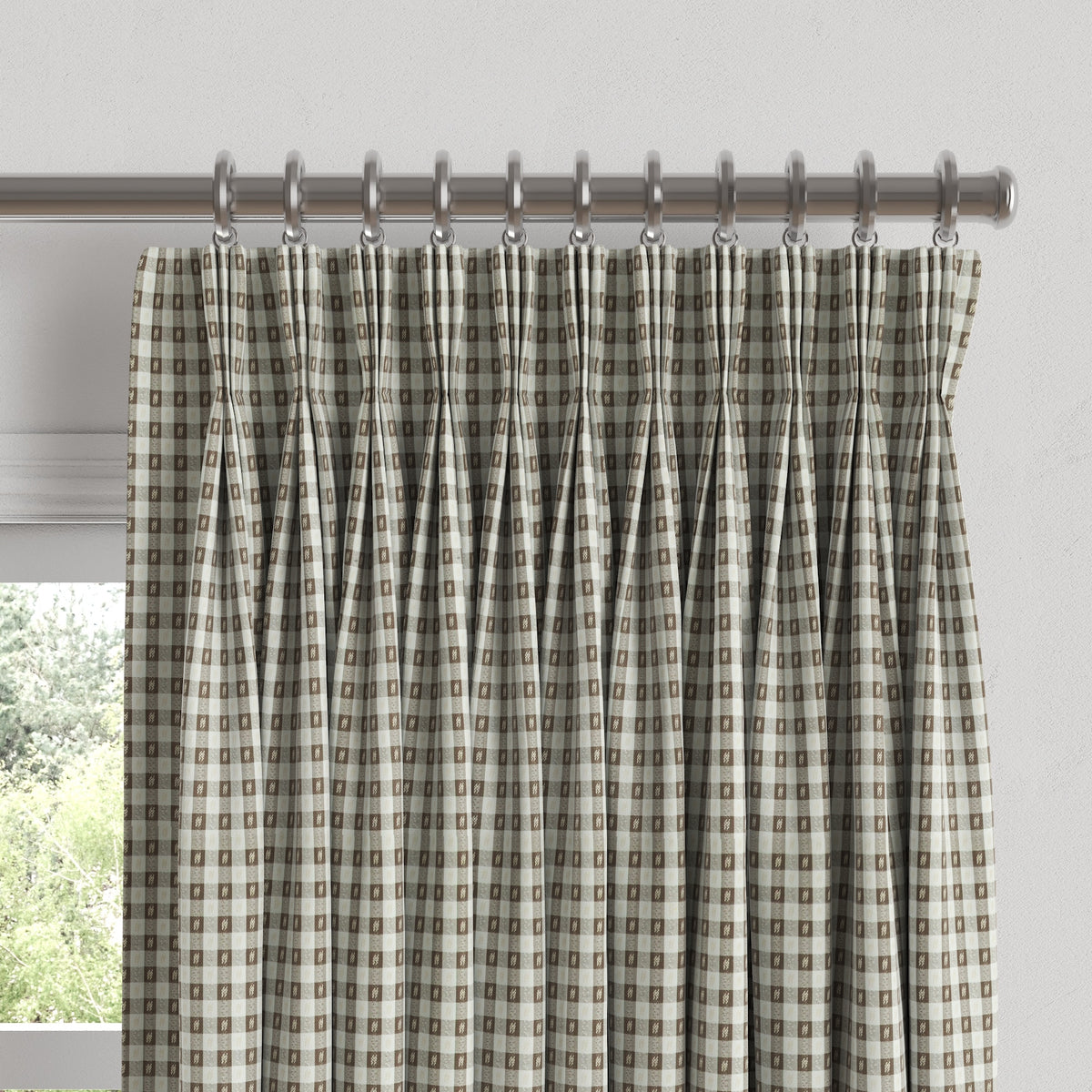 Pinch Pleat Drapery in Luxe Gingham - Chocolate