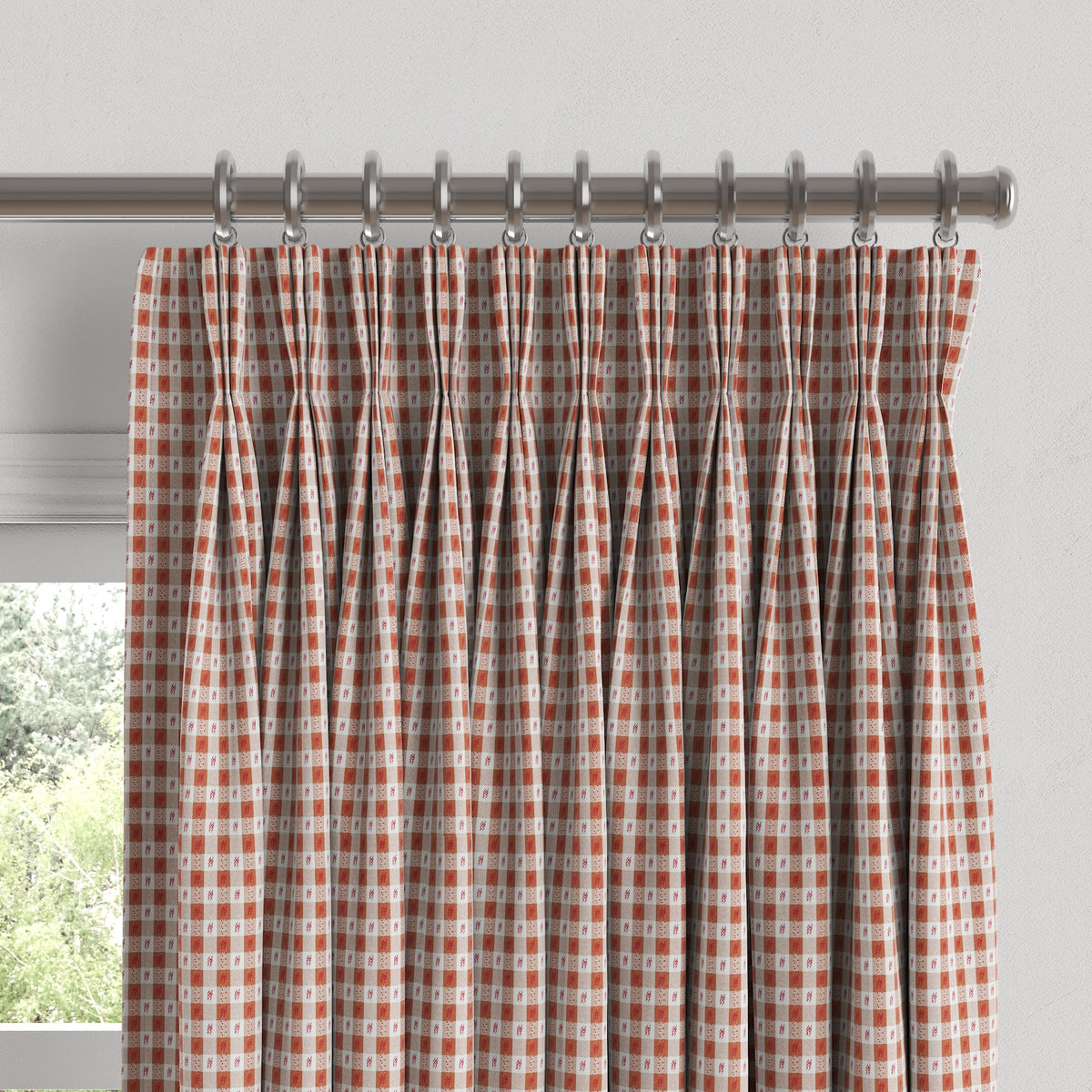 Pinch Pleat Drapery in Luxe Gingham - Red