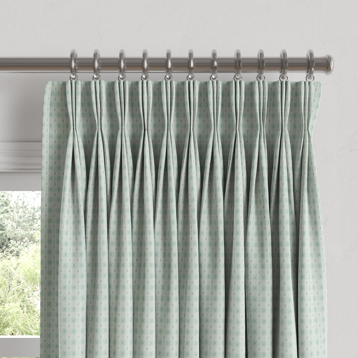 Pinch Pleat Drapery in Luxe Gingham - Spa