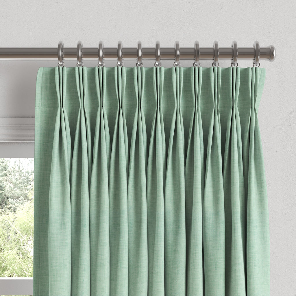 Pinch Pleat Drapery in Woven Cotton - Aqua