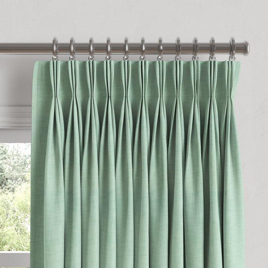 Pinch Pleat Drapery in Woven Cotton - Aqua