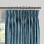 Pinch Pleat Drapery in Woven Cotton - Deep Blue