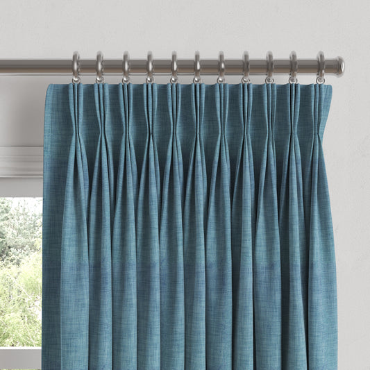 Pinch Pleat Drapery in Woven Cotton - Deep Blue
