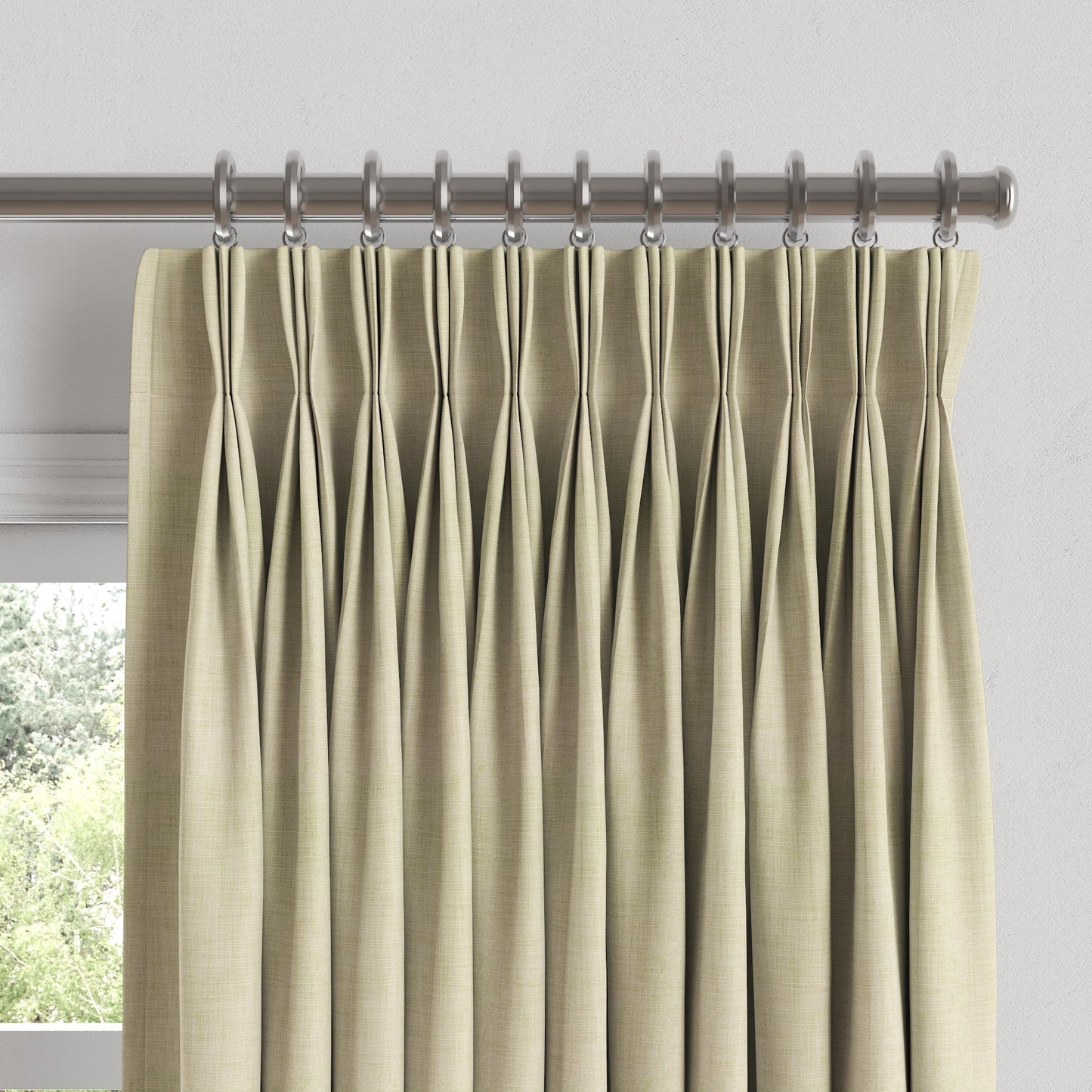 Pinch Pleat Drapery in Woven Cotton - Beige