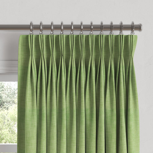 Pinch Pleat Drapery in Woven Cotton - Green