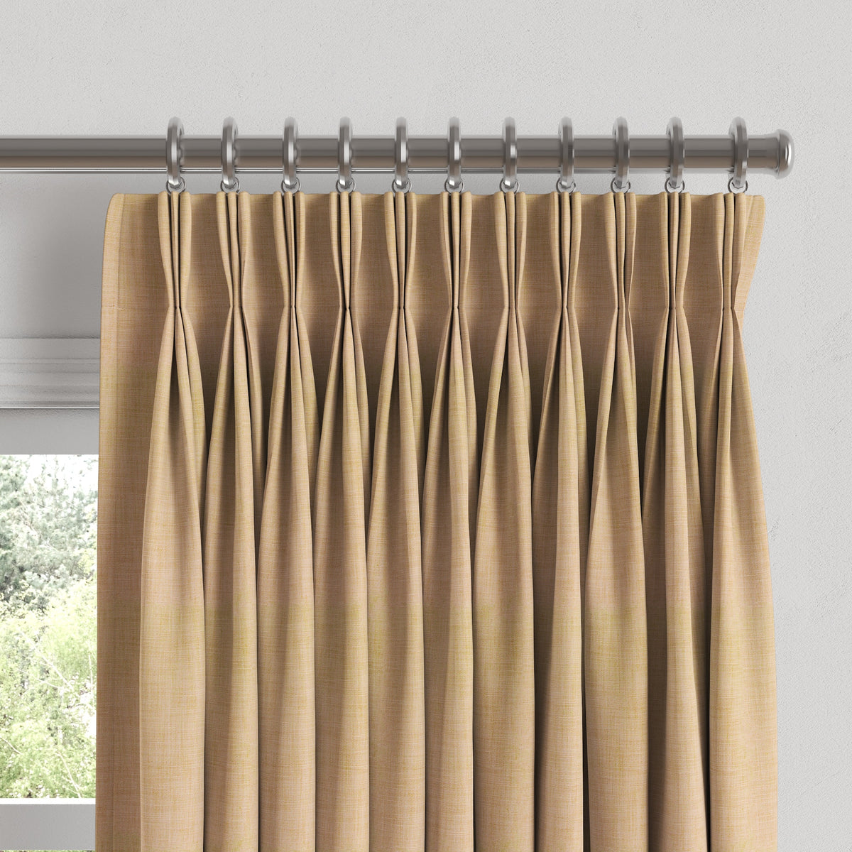 Pinch Pleat Drapery in Woven Cotton - Melon