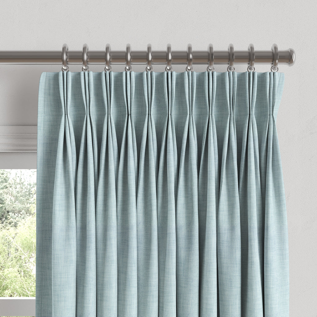 Pinch Pleat Drapery in Woven Cotton - Sky Blue