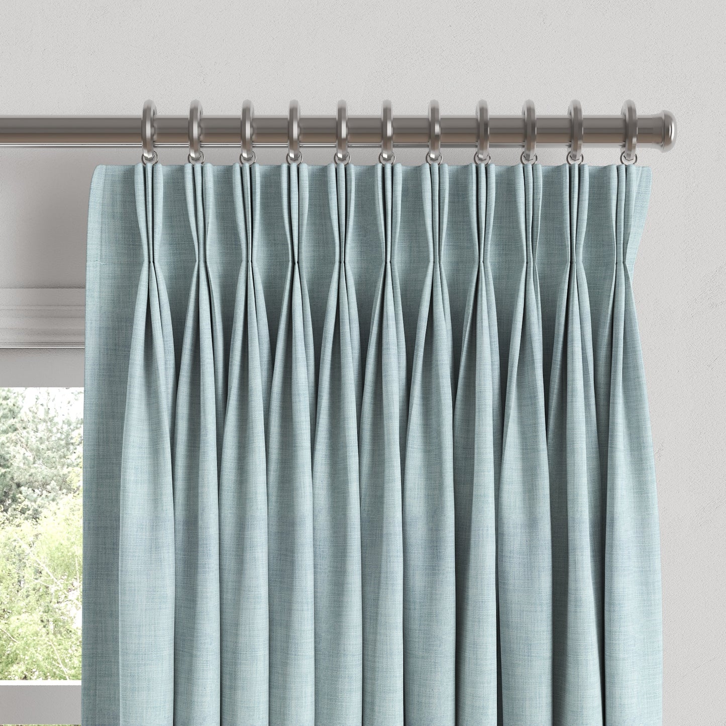 Pinch Pleat Drapery in Woven Cotton - Sky Blue