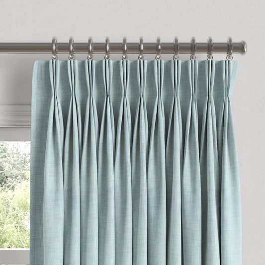 Pinch Pleat Drapery in Woven Cotton - Sky Blue