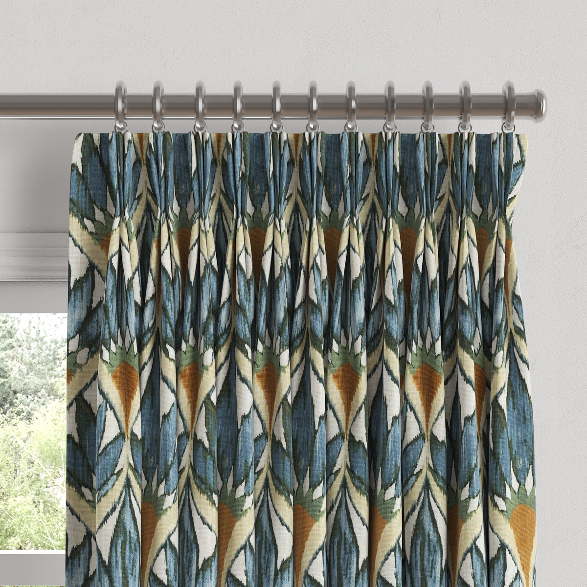 Pinch Pleat Drapery in Petal Press - Aquamarine