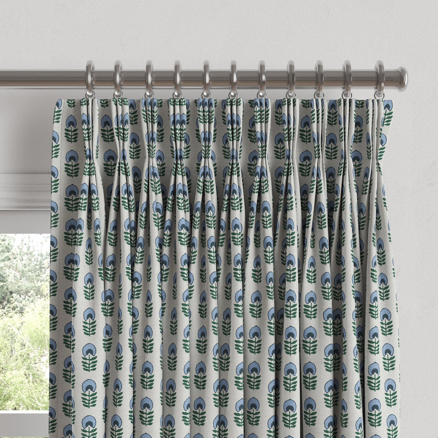 Pinch Pleat Drapery in Mini Florals - Forest