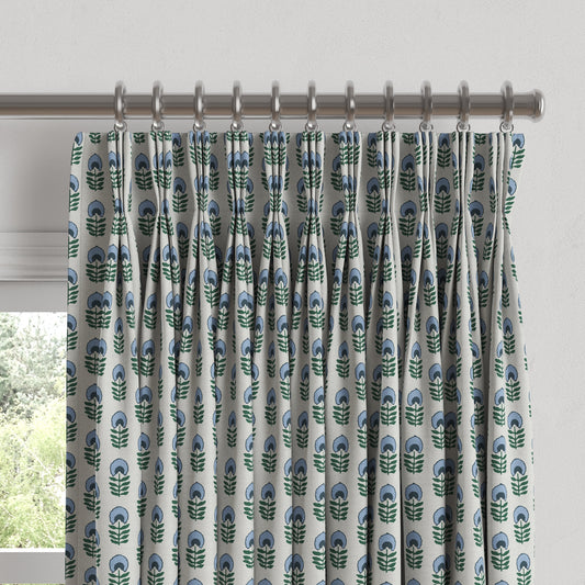 Pinch Pleat Drapery in Mini Florals - Forest