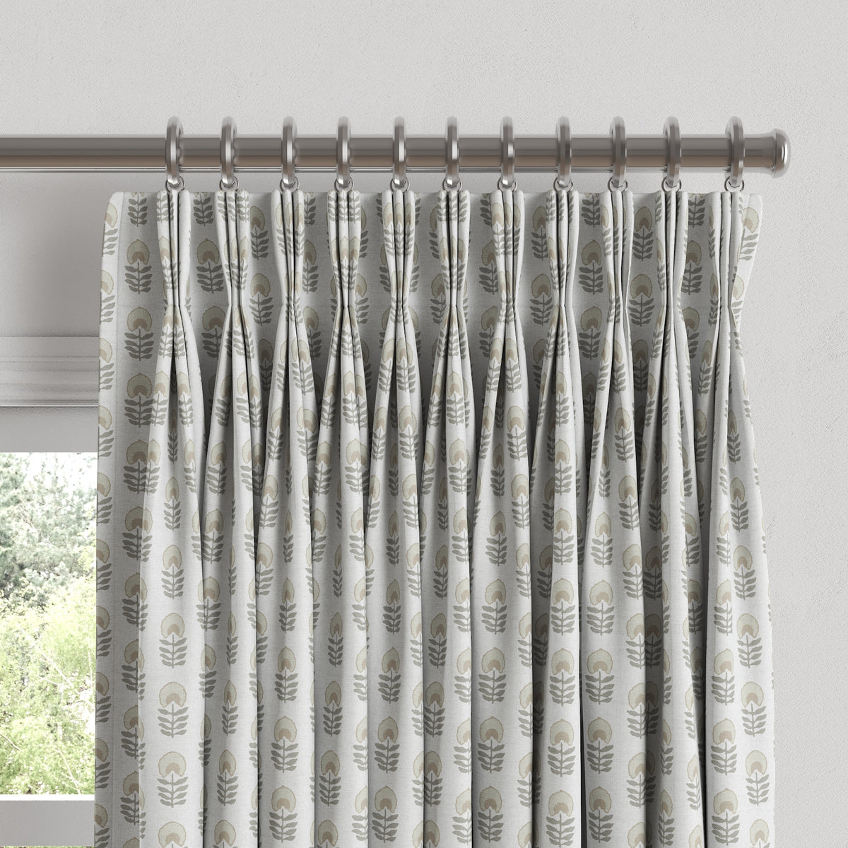 Pinch Pleat Drapery in Mini Florals - Ivory