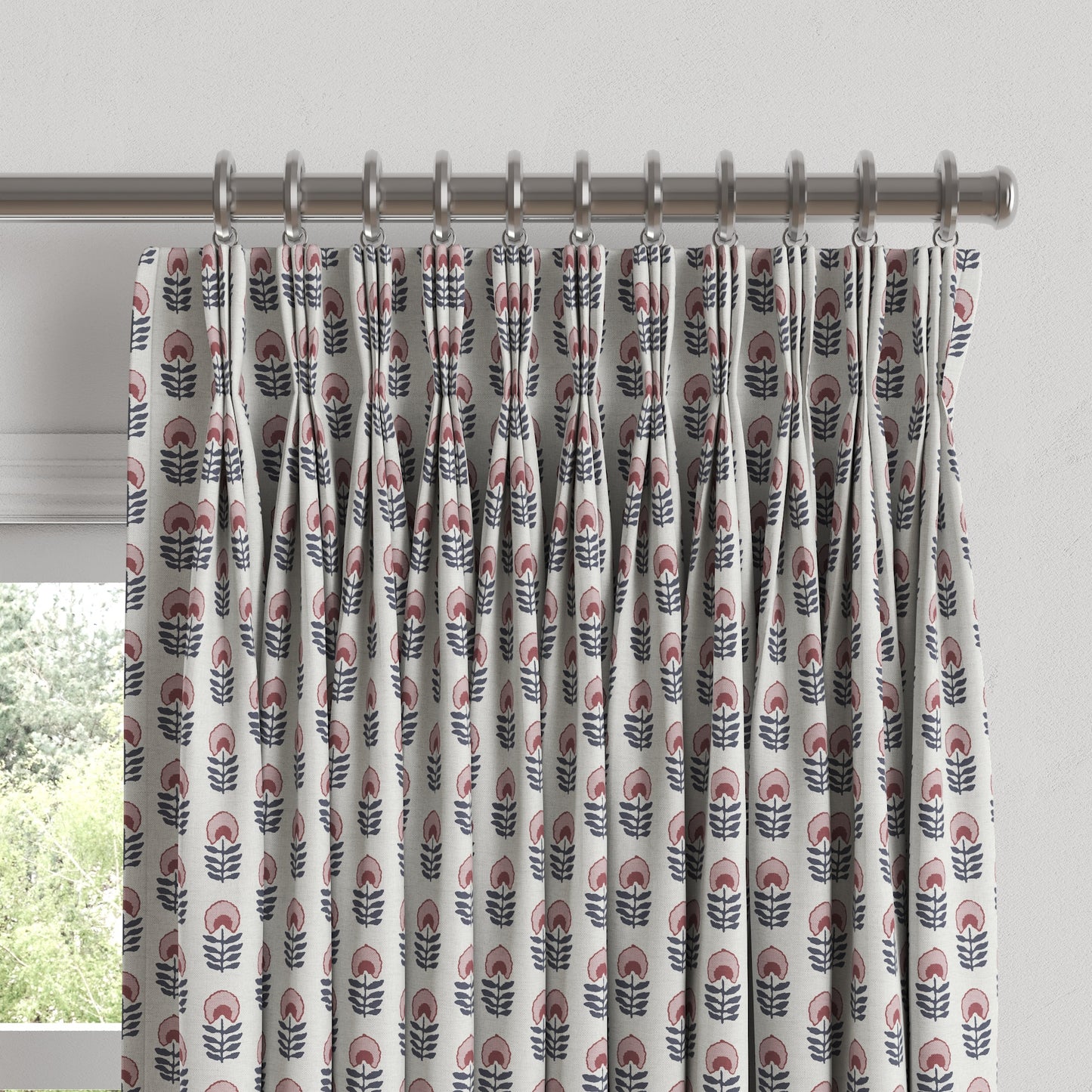 Pinch Pleat Drapery in Mini Florals - Mulberry