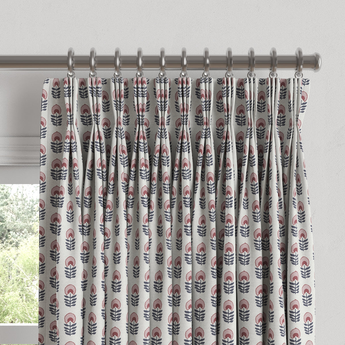 Pinch Pleat Drapery in Mini Florals - Mulberry