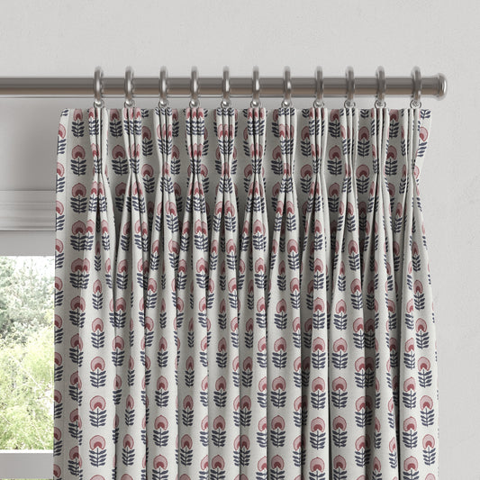Pinch Pleat Drapery in Mini Florals - Mulberry