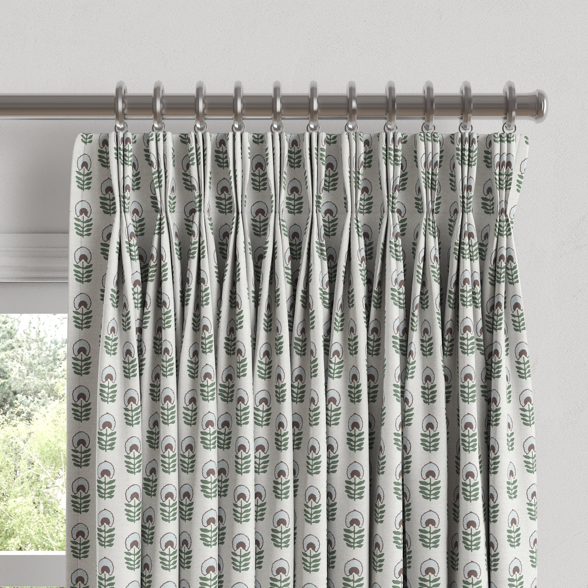 Pinch Pleat Drapery in Mini Florals - Sky Garden