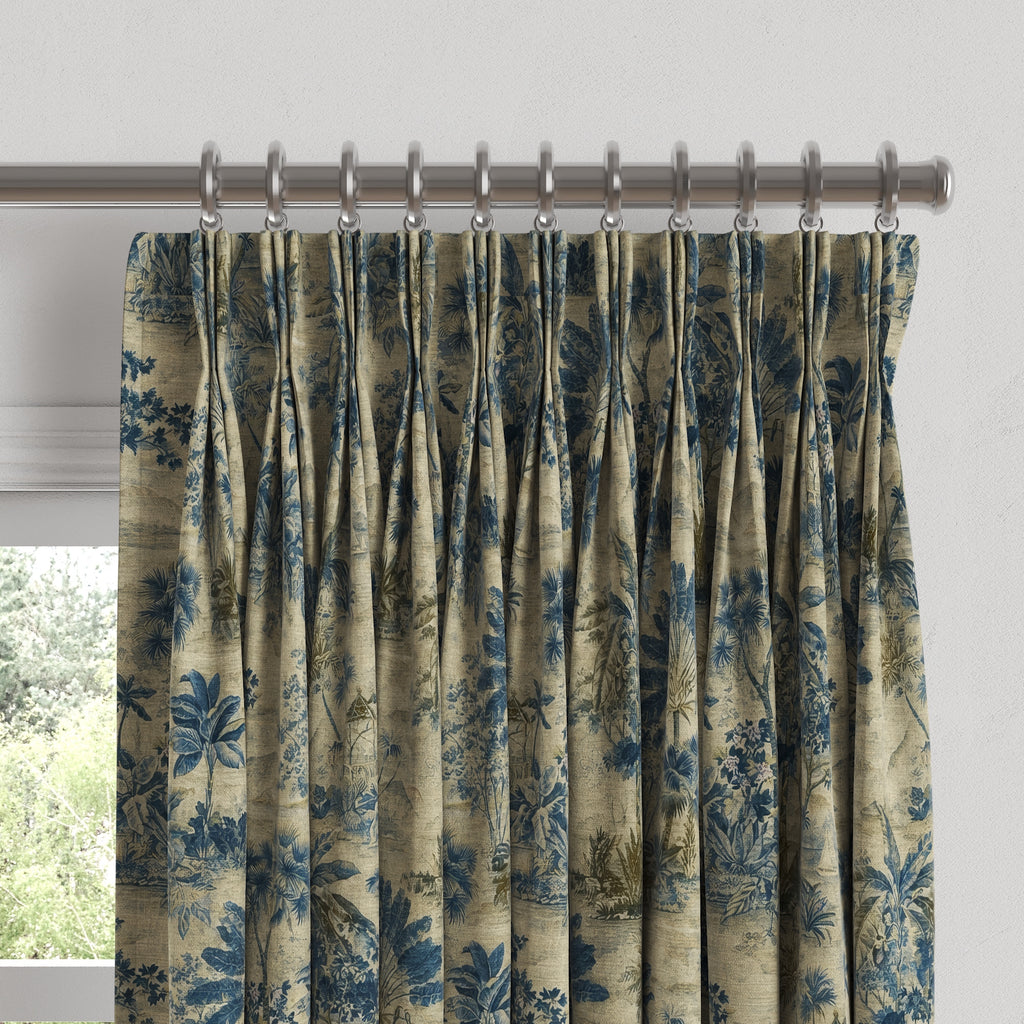 Pinch Pleat Drapery in Tropical Toile - Lagoon