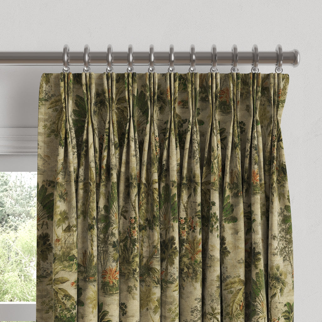 Pinch Pleat Drapery in Tropical Toile - Moonstone