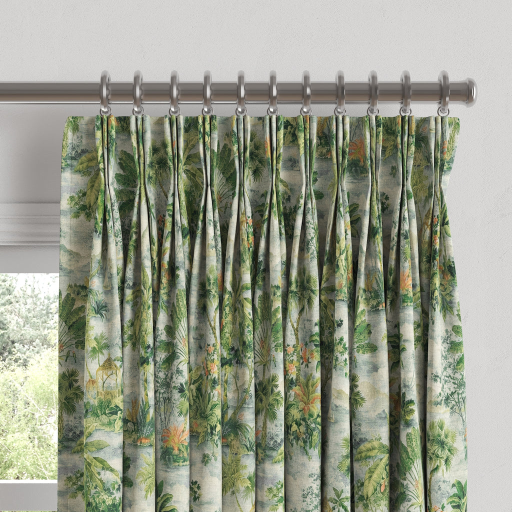 Pinch Pleat Drapery in Tropical Toile - Palm