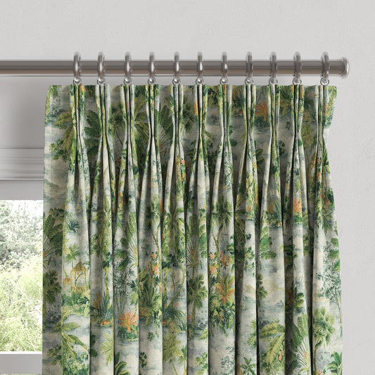 Pinch Pleat Drapery in Tropical Toile - Palm