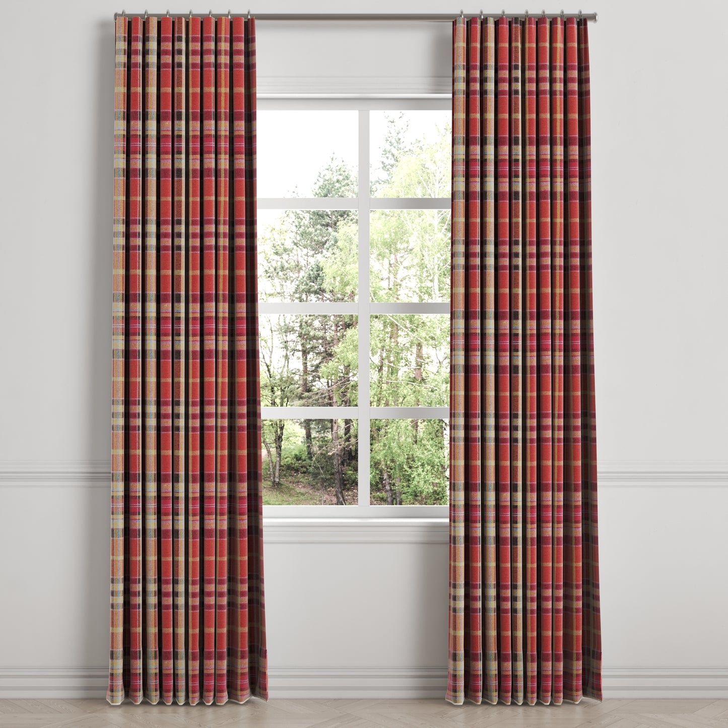 Ripplefold Drapery in Tartan - Redwood
